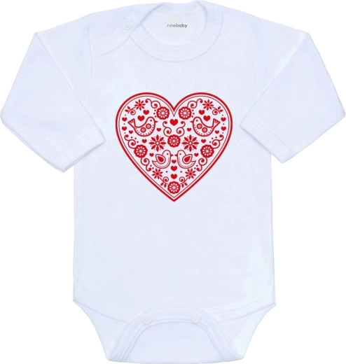 New Baby baby bodysuit with folk pattern – red heart (size 80, 9–12 months)