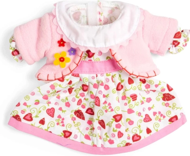 Bigjigs Toys oblekica s srčki in rožnatim plaščkom za punčko 34 cm