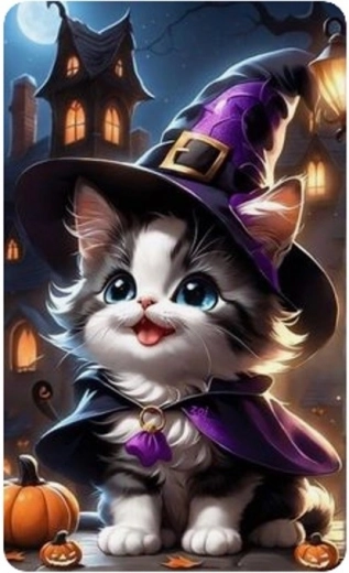 Diamantna mozaika - Mačji mladiček Halloween