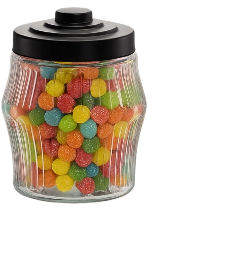 Steklena posoda 2 l okrogla s črtami s kovinskim pokrovom