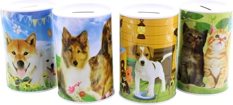 Kovinska hranilnica Psi in mačke 13,5 × 9 cm