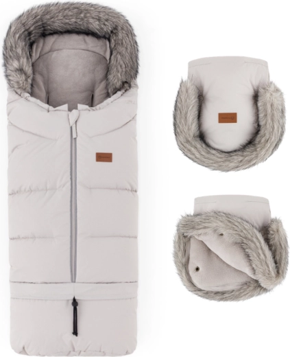 Petite&Mars zimski set: zimska vreča Arctic 4v1 + rokavice za voziček Furry, barva champagne shower
