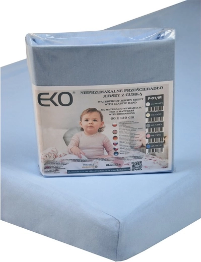 EKO nepremočljiva napenjalna rjuha z elastiko, džersi modra 120 × 60 cm