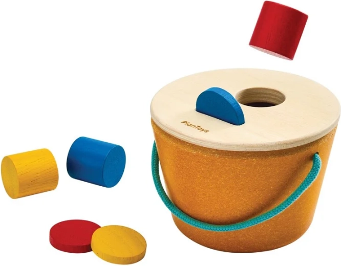 PlanToys vstavljalno vedro – valjčki in kovanci