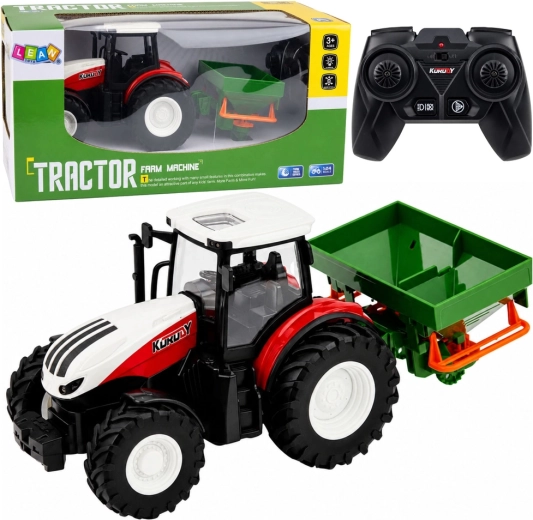 RC kmetijski traktor s sejalnim strojem 1:24 z LED lučmi (rdeč)