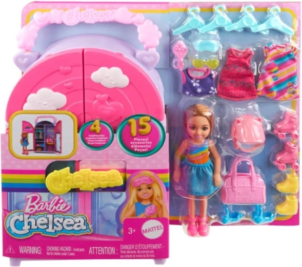 Barbie Chelsea garderobna omara – punčka in 15 dodatkov