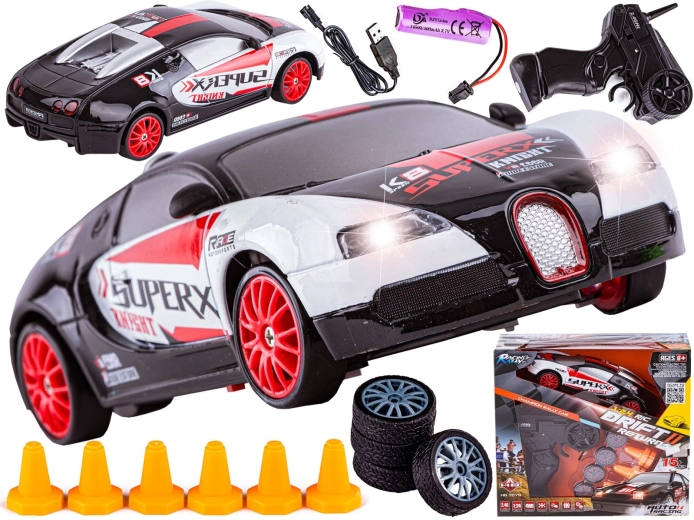 RC drift avto 1:24 4WD 2,4 GHz v slogu Bugatti črno-belo - 1 kos