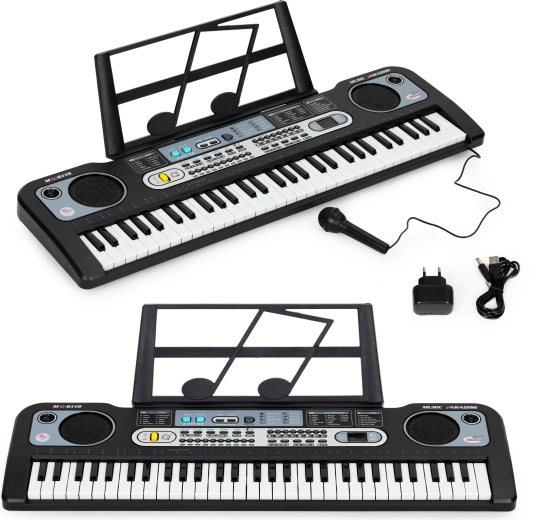 Large kids' electronic keyboard with microphone and power supply, 61 keys