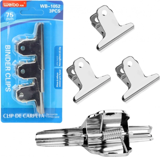 Set kovinskih pisarniških spon 75 mm, 3 kosi