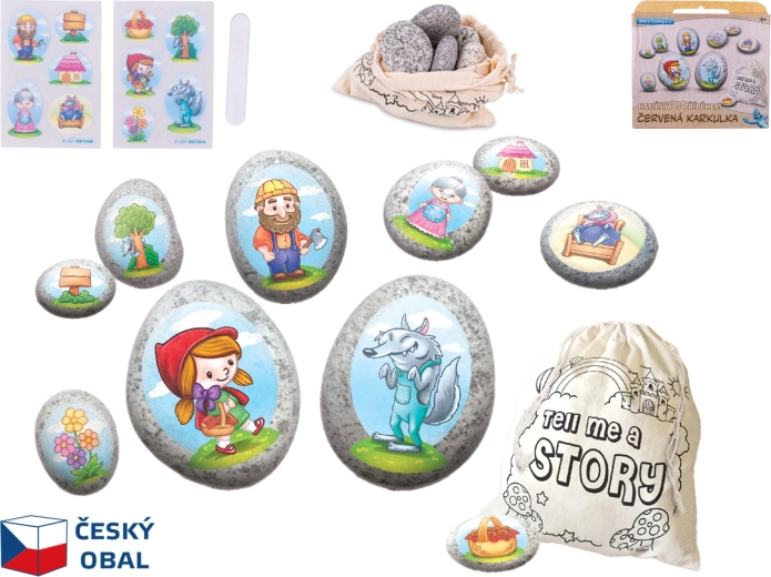 Pravljični komplet kamenčkov z Rdečo kapico in nalepkami