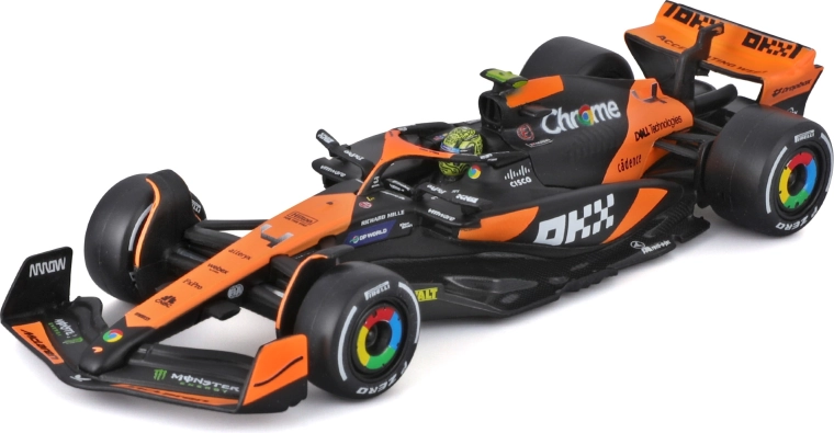 Kovinski model Bburago 1:43 McLaren MCL38 2024 #4 Lando Norris s pilotom v predstavitveni škatlici