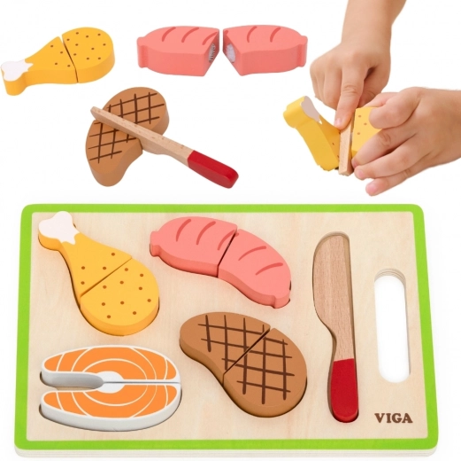 VIGA leseni set za rezanje mesa za otroke
