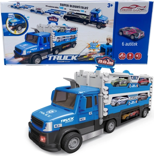 Policijski tovornjak 2v1 s svetlobo, zvokom in 6 avtomobili
