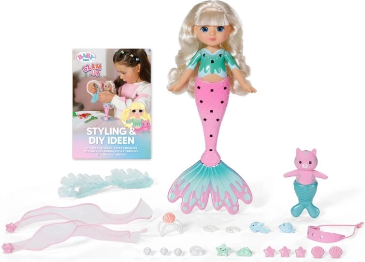 BABY born Glam Up morska vila Sparkle s lasmi, ki spreminjajo barvo