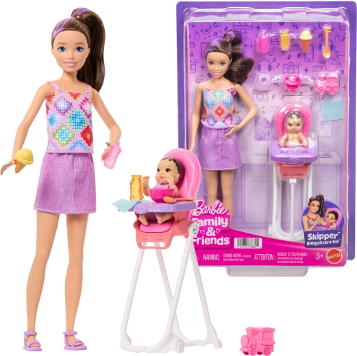 Lutka Barbie Skipper varuška z dojenčkom in stolčkom za hranjenje