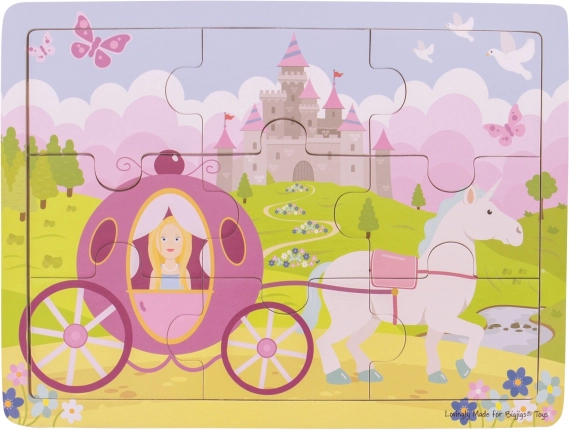 Lesena sestavljanka Princesa s kočijo od Bigjigs Toys