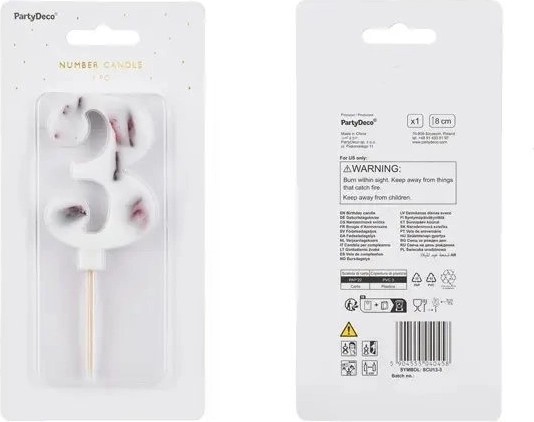 Rojstnodnevna svečka v obliki številke 3, bela, 8 cm