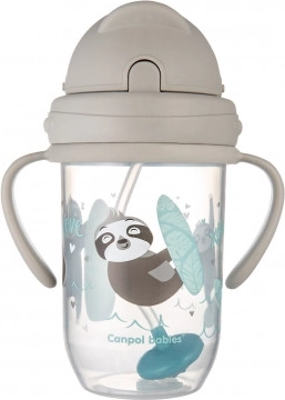 Canpol babies nepolivna skodelica s slamico in utežjo Exotic Animals 270 ml – Siva