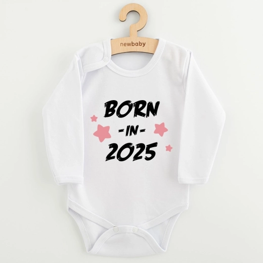 Otroško bodi z potiskom new baby born in 2025 rožnato 86