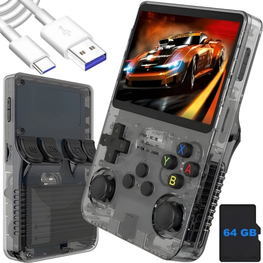 Portable retro game console Renew Force R36S black 64 GB with ArkOS 2.0