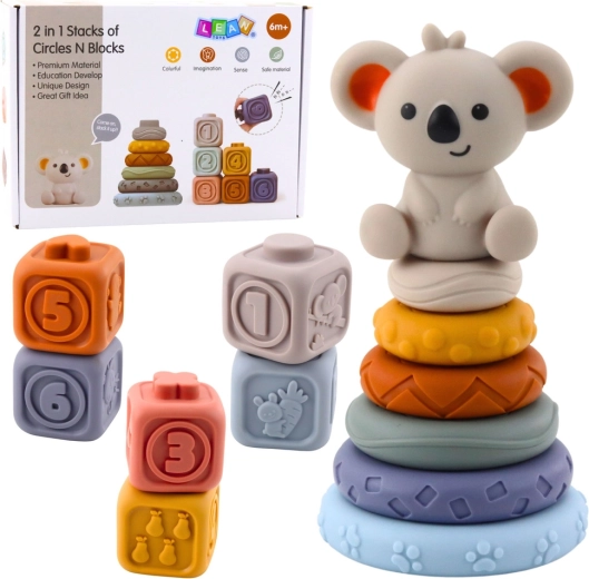 Senzorični stolp in mehke silikonske kocke koala, 13 delov