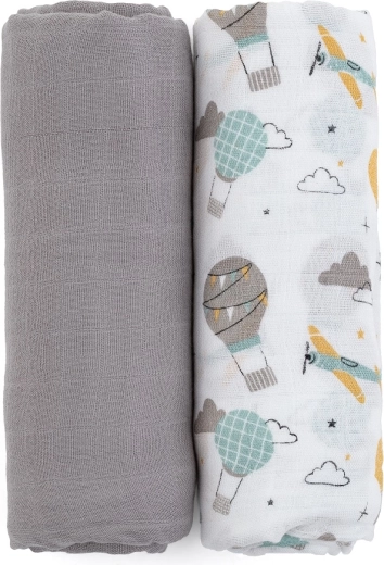 Petite&Mars bambusova muslinska prekrivka 2 kosa misty grey planes 120 × 120 cm