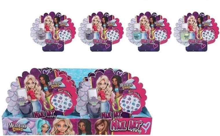 Mermaid Stars otroški komplet za okraševanje nohtov 4× 5 ml (laki, nalepke in prstani)
