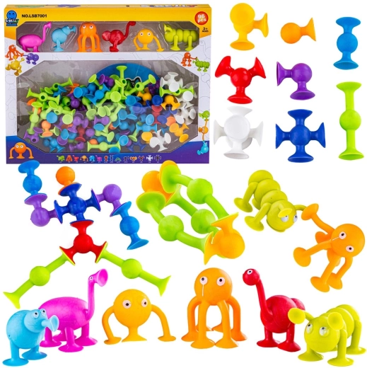 Construction suction-cup blocks made of silicone – colorful 96-piece set