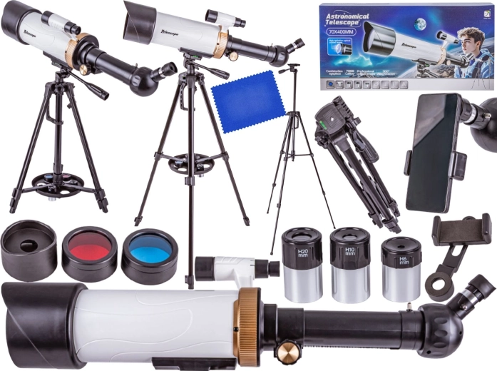 Astronomski teleskop s stojalom za začetnike + dodatki