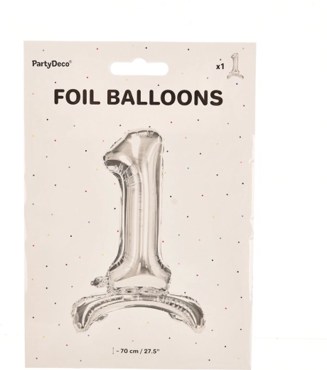Folijski stoječi balon številka 1, srebrn, 70 cm