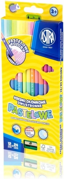Trikotni dvostranski pastelni barvni svinčniki 12 kos (24 barv) ASTRA