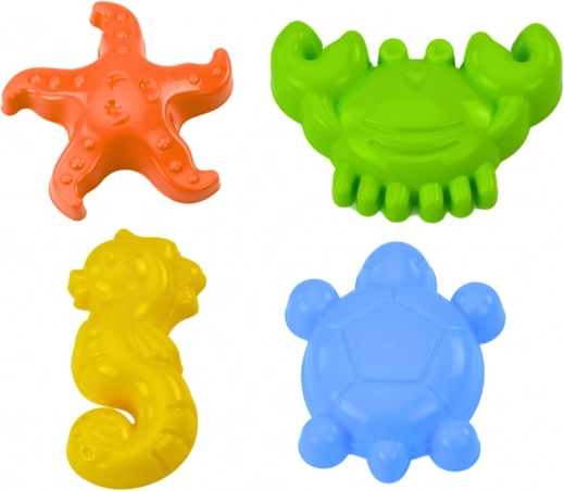 Morske forme za pesek, komplet 4 kosov: rak, želva, morska zvezda, morski konjiček - rumena, zelena