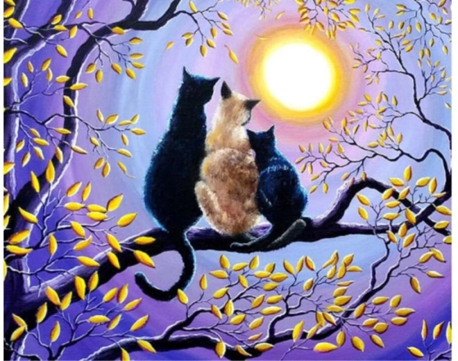 Diamantni mozaik (diamond painting) družina mačk na drevesu 40 × 30 cm