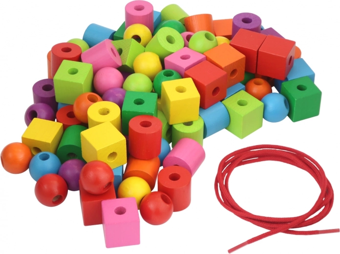 Pisane lesene maxiperle z vrvico za nizanje 92 kos