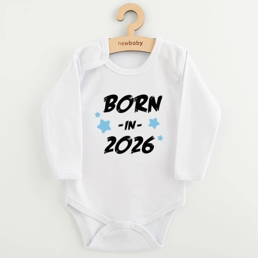 Otroški bodi z dolgimi rokavi New Baby BORN IN 2026, modre barve, velikost 68