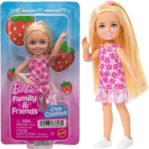 Barbie Club Chelsea blondinka v jagodnih oblekah 14 cm