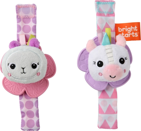 Bright Starts wrist rattle and teether, 2 pcs (unicorn and llama) from birth