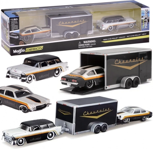 Maisto kovinski avtomobilčki Chevrolet Nomad 1955 in Chevrolet Vega 1971 s prikolico