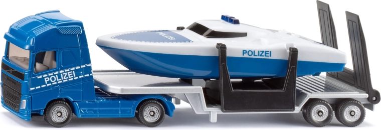 Siku Super vlačilec Volvo s prikolico in policijskim čolnom (1:87)