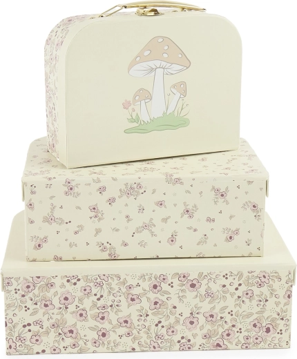 Bieco komplet kartonskih kovčkov srnica Ella Vintage Flowers – 3 kosi