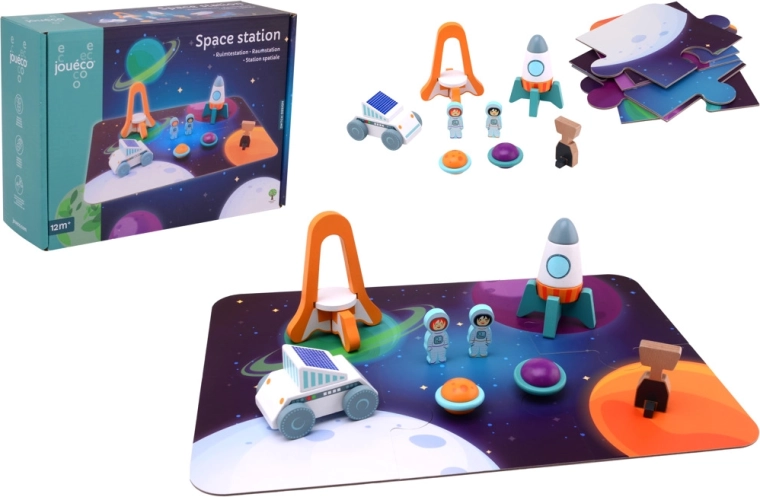 Jouéco lesena vesoljska postaja – sestavljanka (puzzle) set s figuricami