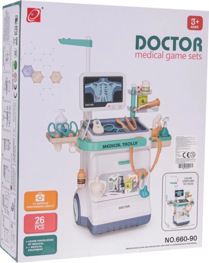 Otroški zdravniški voziček z EKG-jem in dodatki, moder