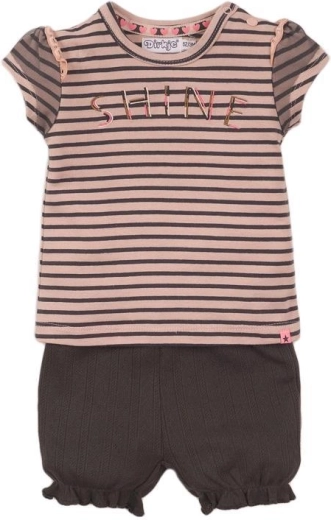 Dirkje otroški 2-delni komplet: majica in kratke hlače smokey pink črte in smokey grey