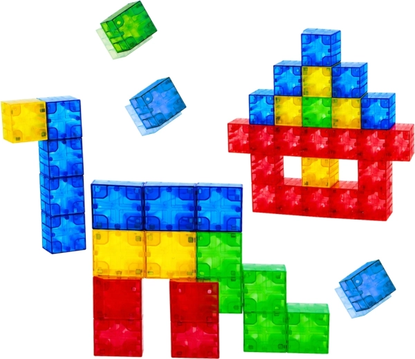 Colorful transparent cubes for 2D and 3D constructions
