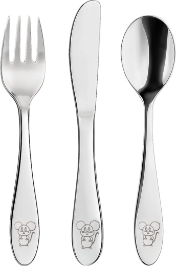 Otroški set pribora iz nerjavnega jekla Miška (3 kosi)