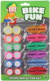 Barviti plastični dodatki za kolo – komplet odsevnikov in okrasnih koleščkov