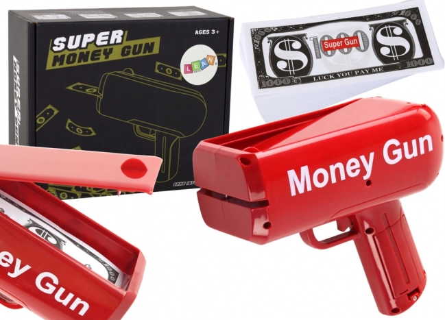Strelna pištola za denar Money Gun – rdeč party izstreljevalnik bankovcev