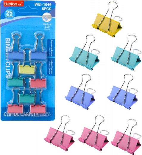 Komplet barvnih pisarniških sponk 25 mm, 8 kosov