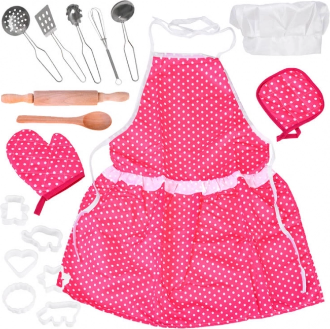 Otroški kuharski komplet s pikami – predpasnik, kapa, pripomočki in modelčki