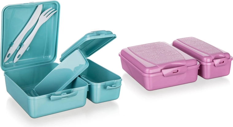 Divided lunch box with clip closure and cutlery 21.5 × 16 × 6.5 cm - 1 piece
